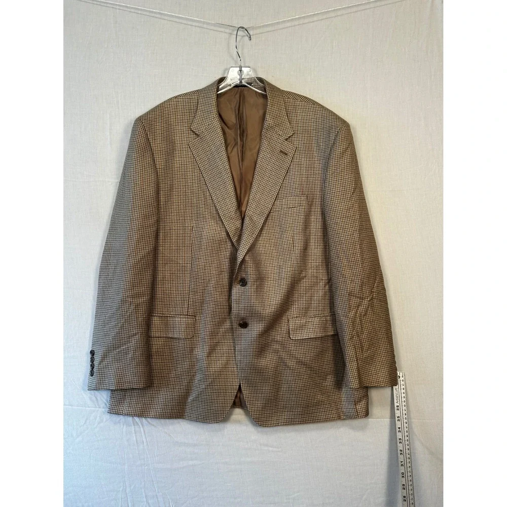 Chaps Est. 1978 Mens 48R Silk Houndstooth Blazer Sport Coat Tan Brown Blue 2875